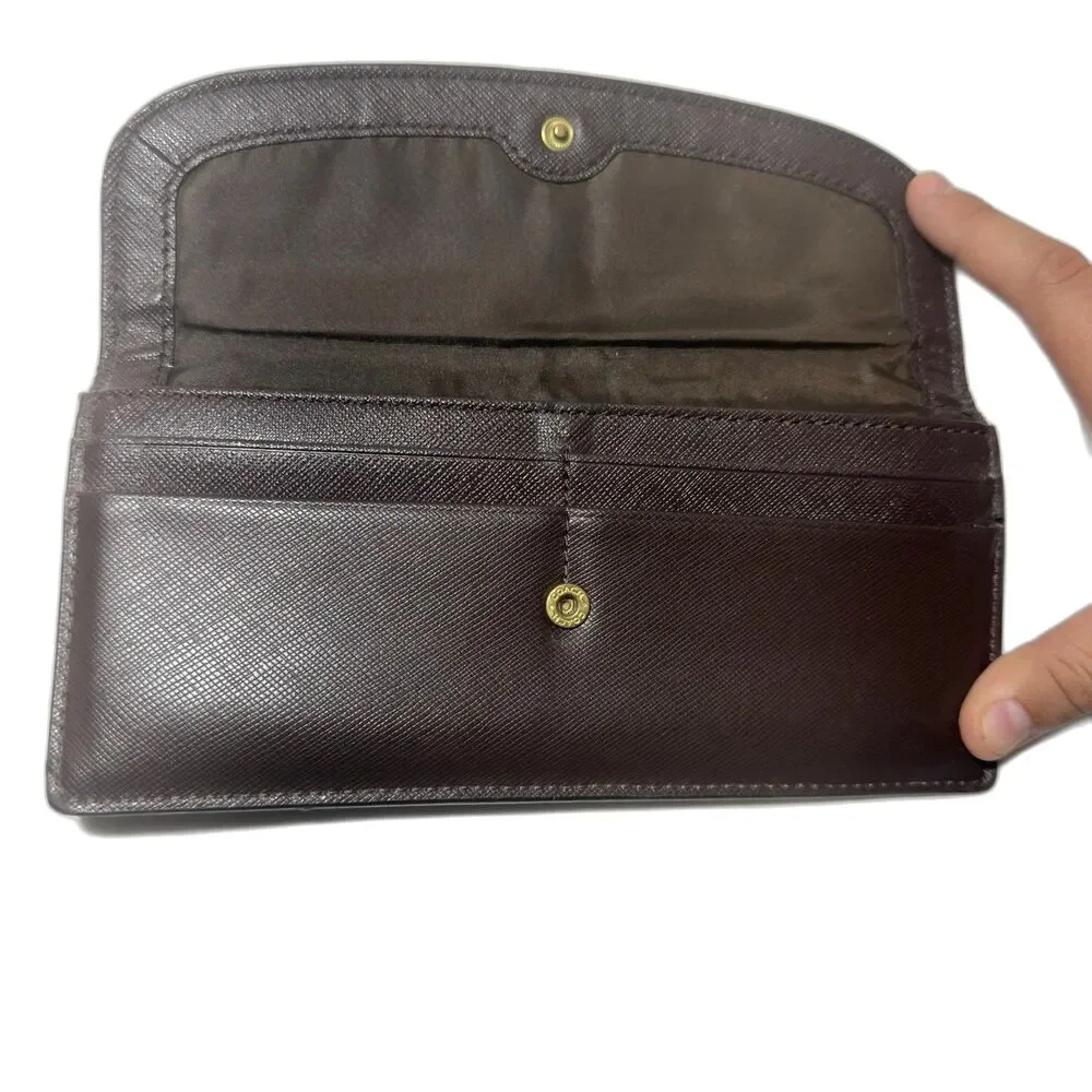 Coach Brown Slim Envelope Flap Wallet Snap Closure Zipper Pocket 8in x 3.5in